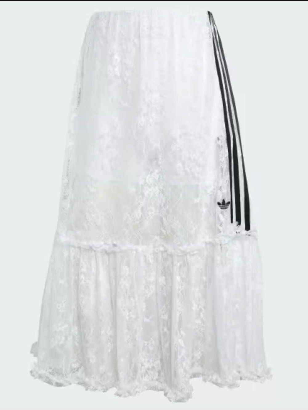 Adidas White Lace Midi Skirt with Black 3-Stripe Trim